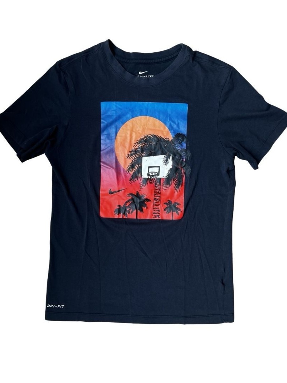 Nike Navy Palm Sunset Basketball Graphic Dri-FIT Tee S